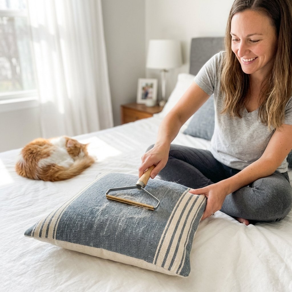 FuzzBGone™ Pro removing pet hair from upholstery